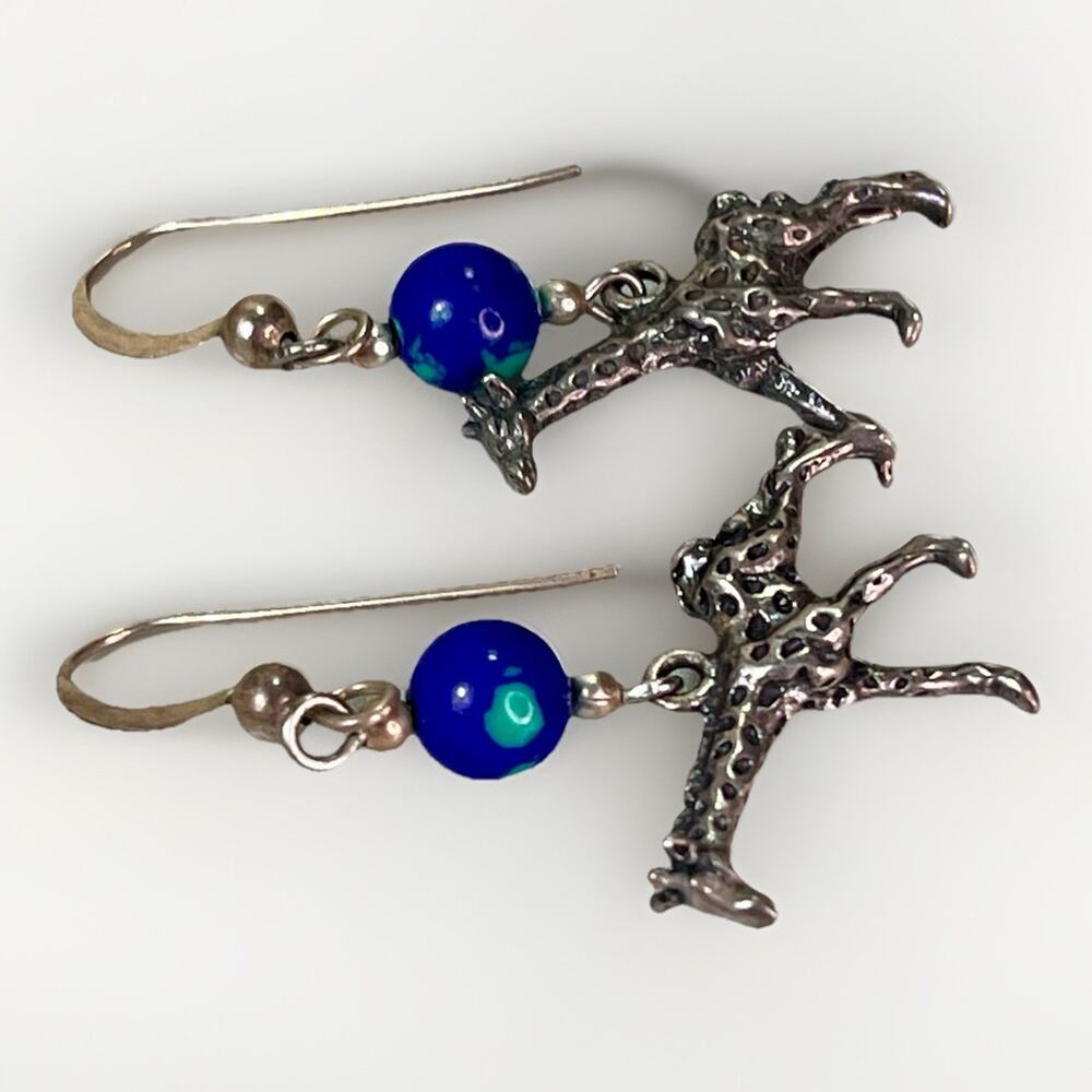 Sterling Silver Assorted Exotic Animal Charms Blue Beads Necklace & Earrings Set - Picture 8 of 16